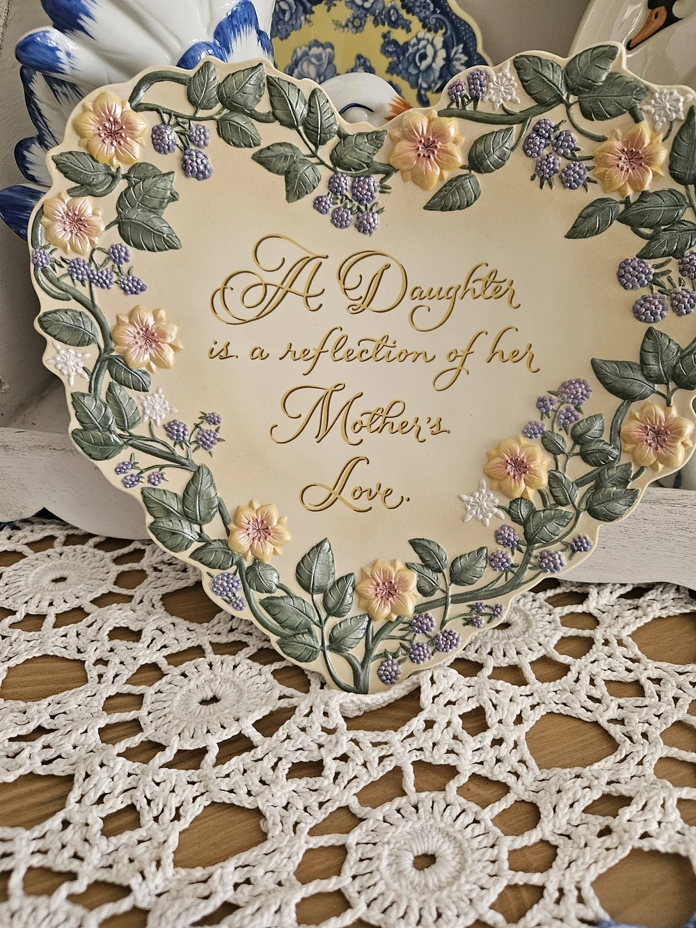 Heart-Shaped Floral Wall Plaque - Cream with Yellow & Green Accents
